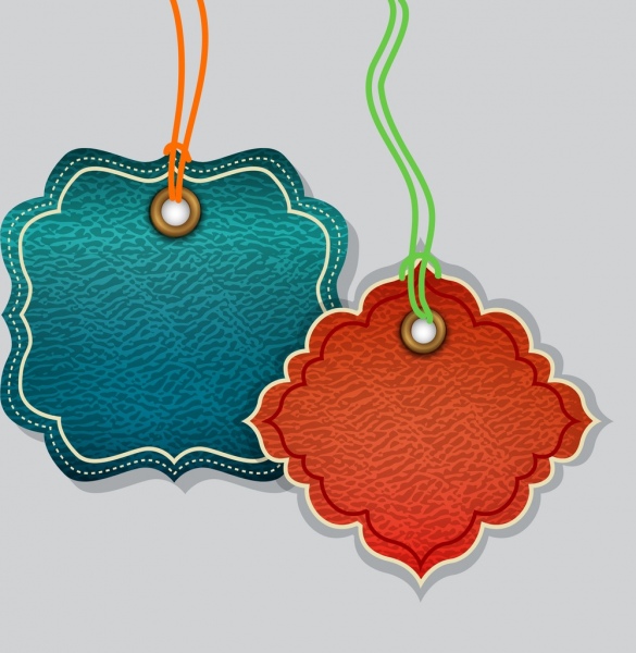 Diseño de plantillas de etiquetas de cuero azul - rojo forma redondeada
