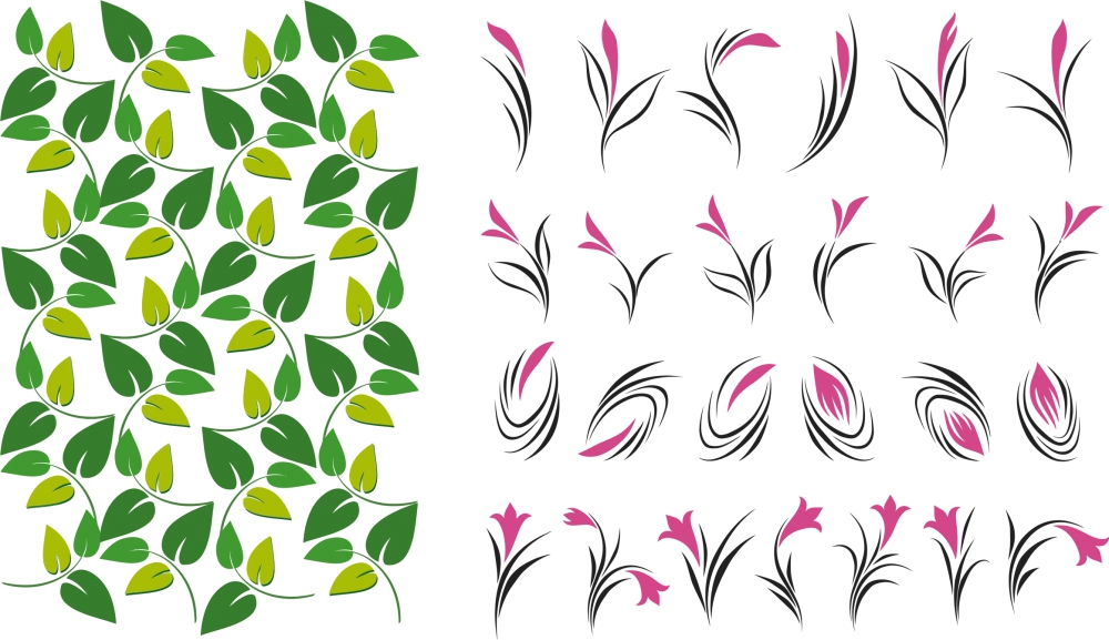 daun dan bunga koleksi ilustrasi vektor