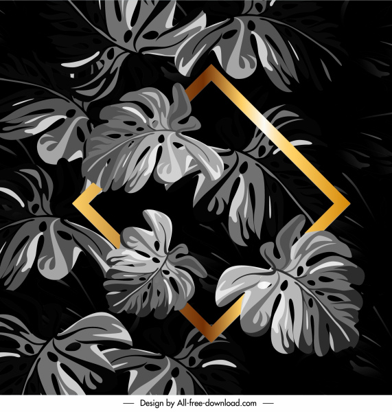 daun latar belakang bingkai emas abu-abu gelap dekorasi