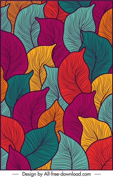 カラフルなフラットヴィンテージ手描きの葉