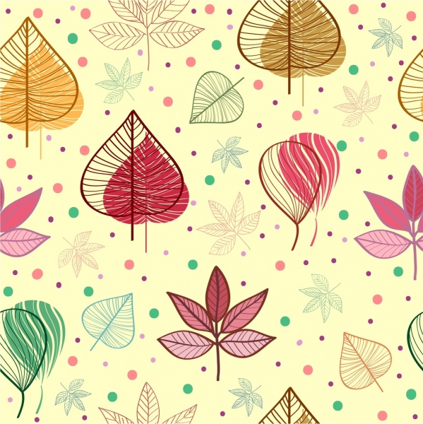 daun pola latar belakang berwarna-warni sketsa