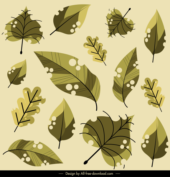 daun pola klasik hijau handdrawn sketsa