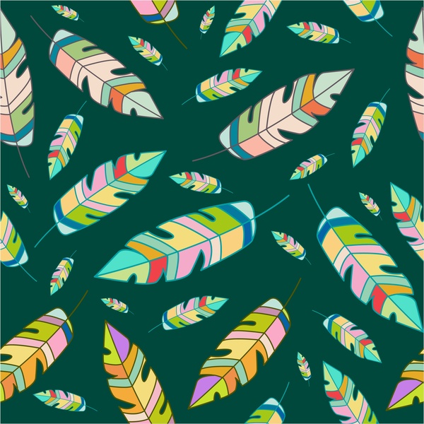 daun pola desain dengan warna-warni gaya