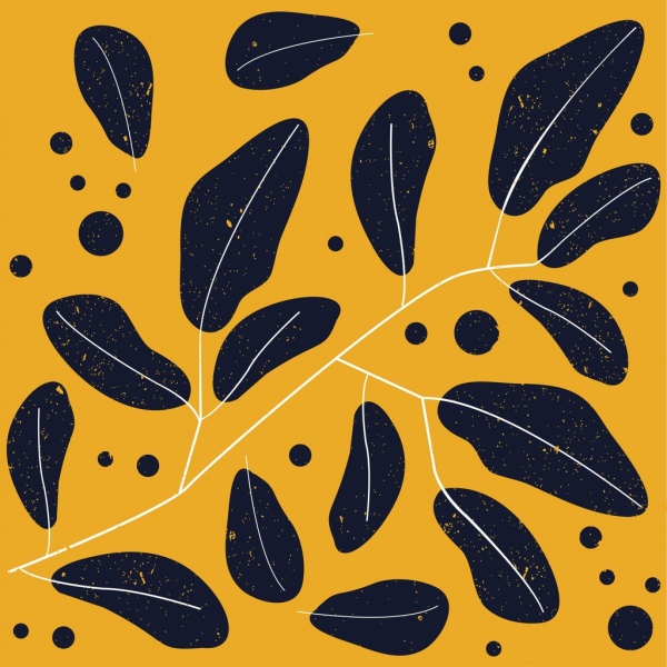 daun pola desain vintage dekorasi datar kuning hitam