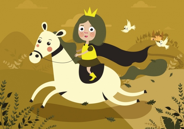 lenda história fundo cavalo princesa ícones cartoon design
