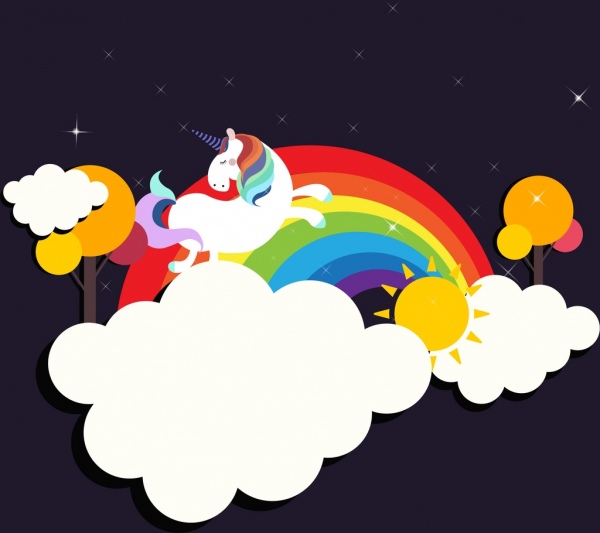 lendário fundo voando decoração de nuvem do cavalo colorido arco-íris