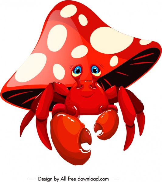 Croquis 3D rouge de forme de champignon d’icône de crabe légendaire