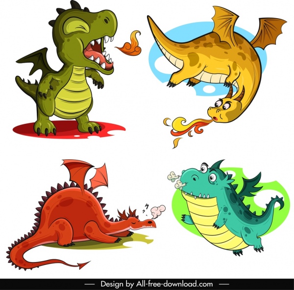 ícones lendários do dragão personagens engraçados dos desenhos animados
