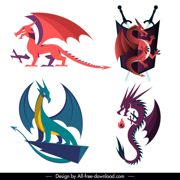 legendarios iconos de dragón diseño occidental color clásico sketch