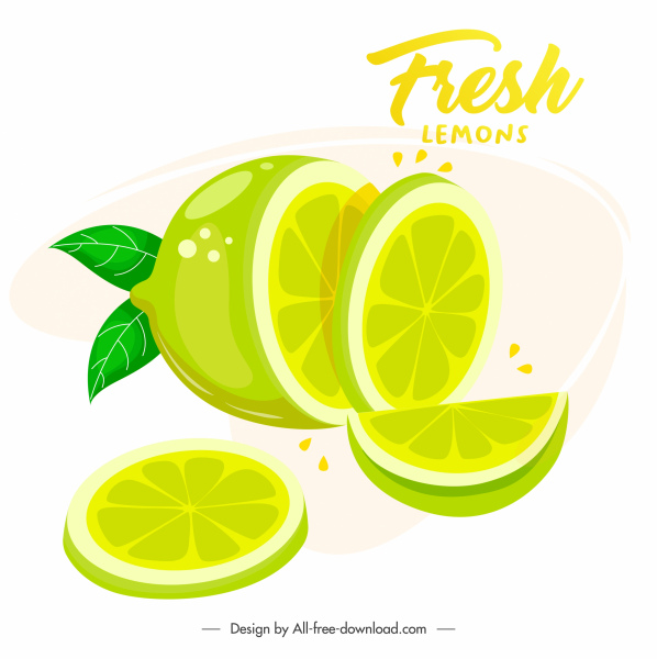 레몬 광고 배너 밝은 색의 3d 슬라이스 컷