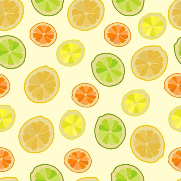 ícones de fatia colorida fundo limão repetindo decoração