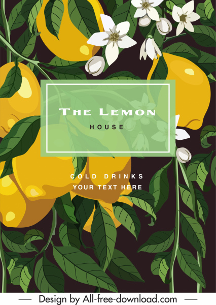 柠檬背景新鲜成熟绽放素描五颜六色经典