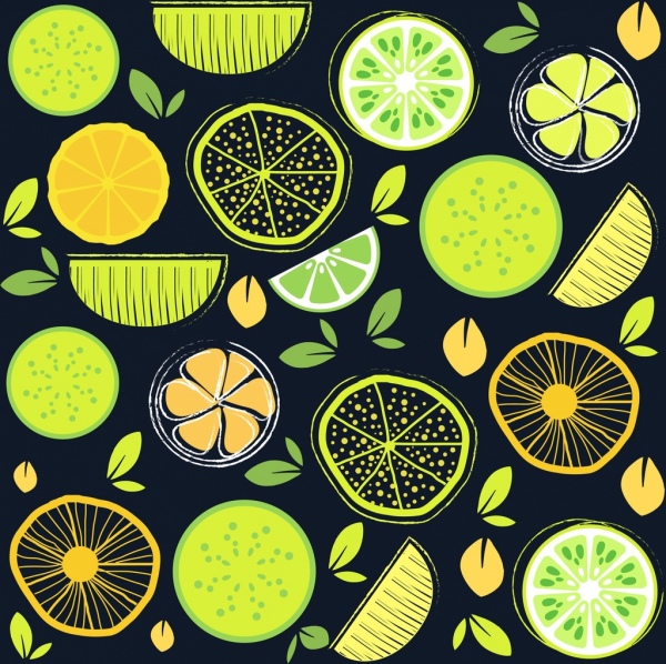 柠檬背景五彩装饰手绘风格重复的平
