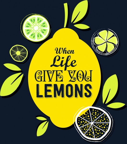 Los iconos handdrawn decoracion publicidad rebanada de fruta de limón