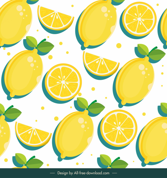 plantilla de patrón de fruta de limón brillante plano clásico boceto
