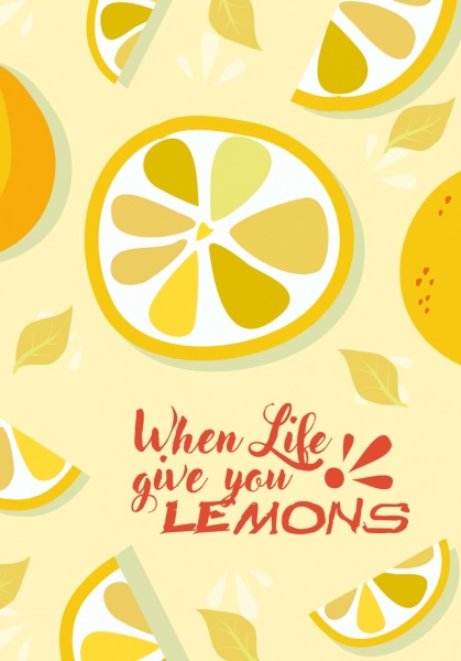 Los iconos de diseño de fondo amarillo limón rodajas de frutas