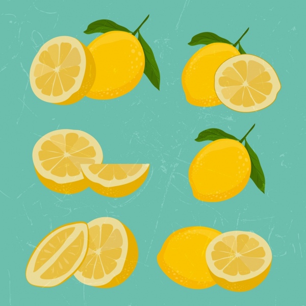 fatias de limão ícones coleção 3d amarelo design retro