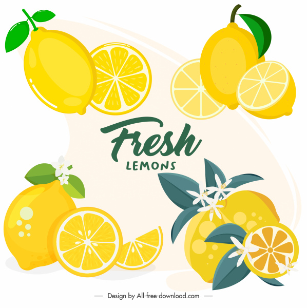 Zitronen-Symbole farbige leuchtend gelbe Scheiben Skizze