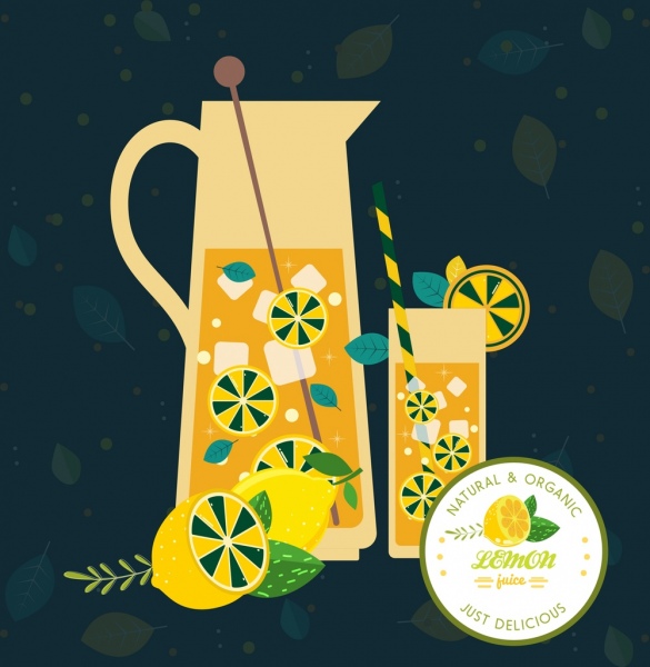 Taza de jugo de limón anuncio diseño de icono de cristal oscuro