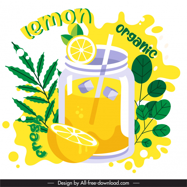 jugo de limón banner publicitario de color brillante diseño clásico