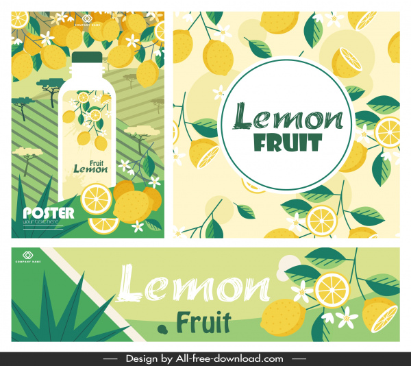 레몬 주스 광고 배너 밝은 다채로운 클래식 장식