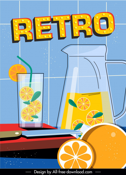 柠檬汁广告横幅五颜六色的平面素描
