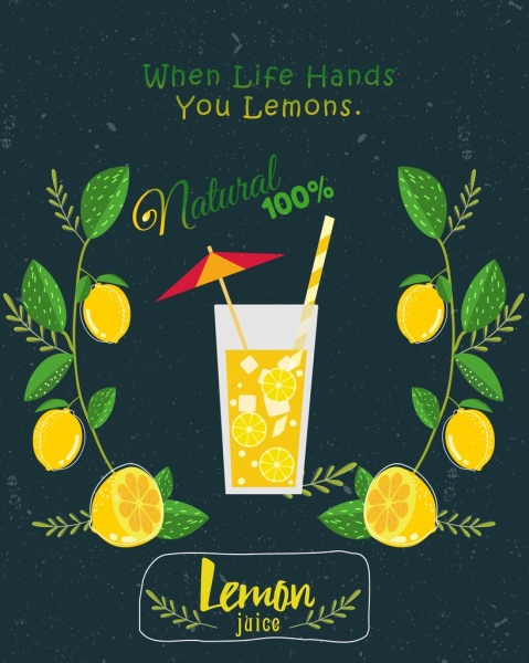 ikon buah lemon jus iklan berwarna desain retro