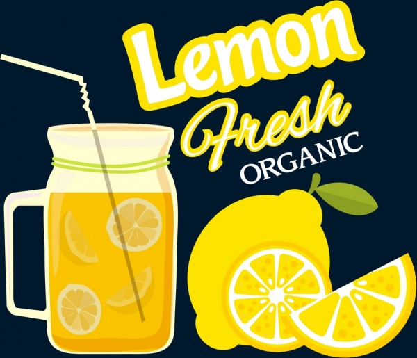 레몬 주스 광고 과일 항아리 아이콘 평면 디자인