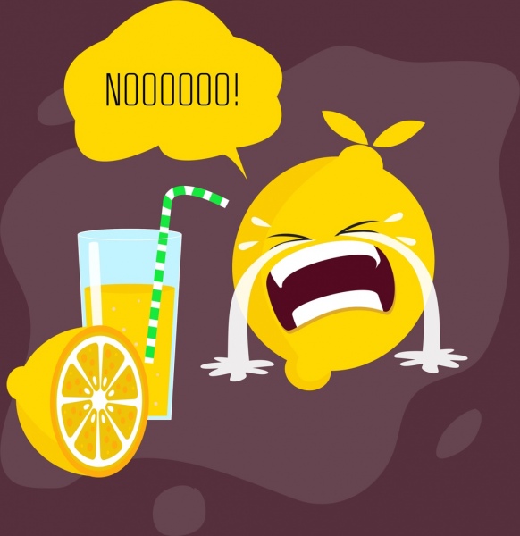 jugo de limón publicidad iconos estilizados divertidos lloran emoción