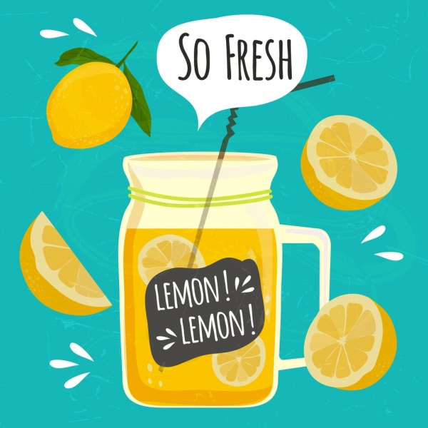 레몬 주스 광고 슬라이스 과일 아이콘 장식 항아리