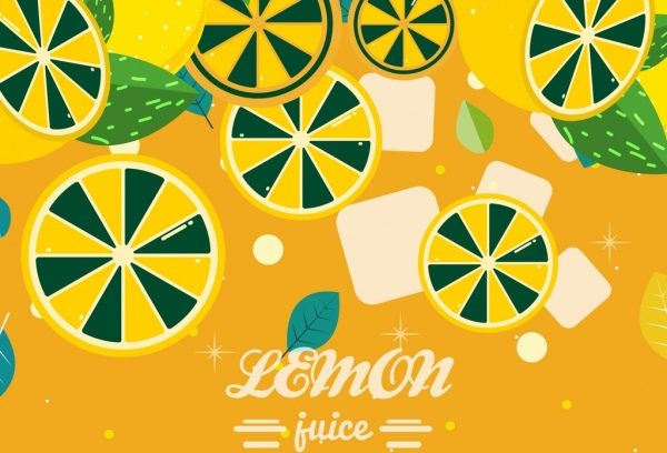 succo di limone sfondo fette di ghiaccio icone liquide