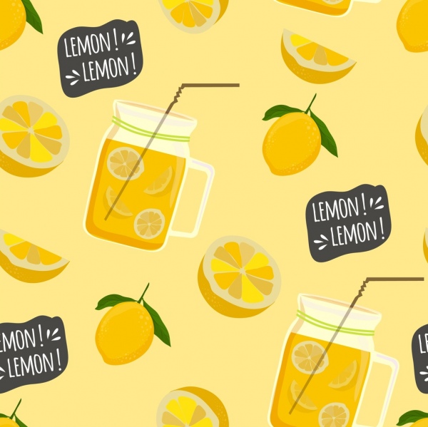 Jugo de limón rodajas jar iconos repitiendo el diseño de fondo