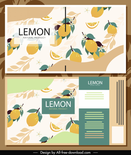 templat label lemon dekorasi buah datar klasik