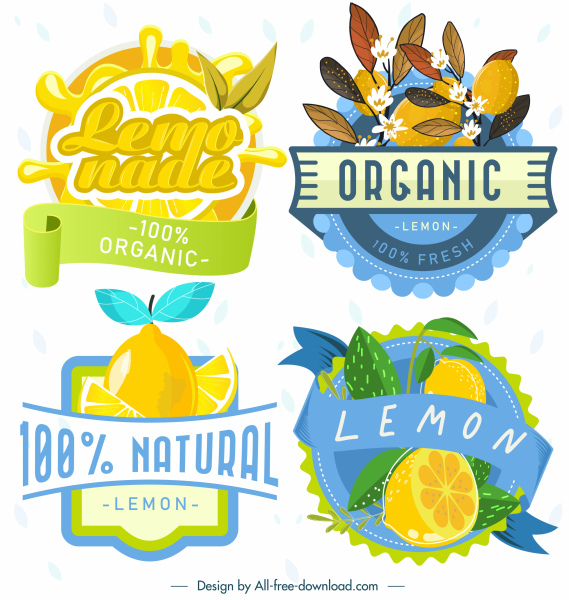 modelli di etichetta di limone colorato design classico