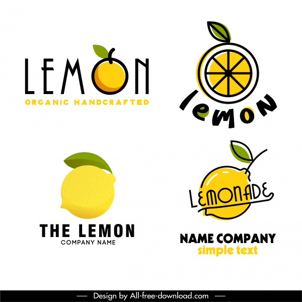 template logo lemon datar berwarna terang digambar tangan sketsa