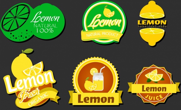 柠檬标志各种颜色形状的隔离