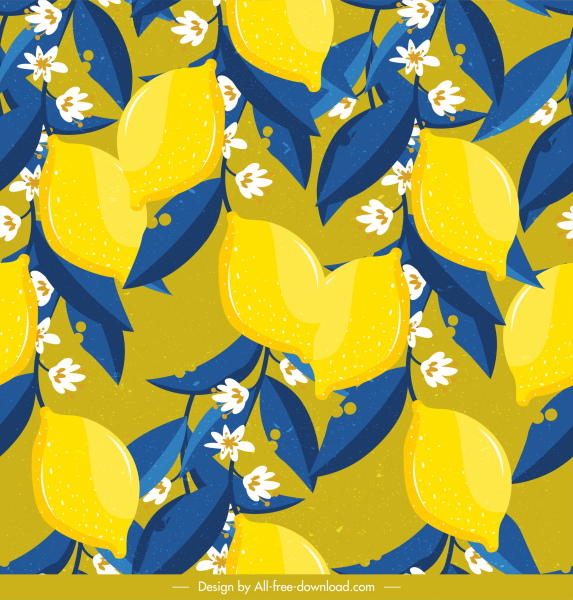 柠檬图案五颜六色的古典绽放装饰