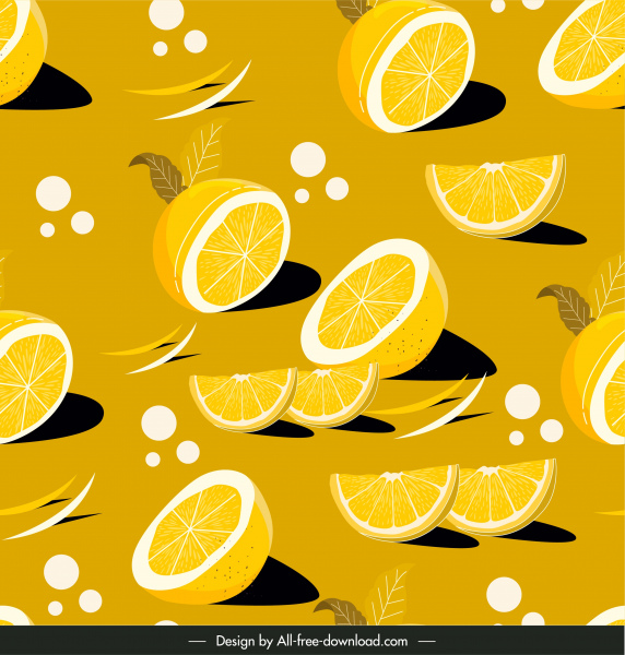 plantilla de patrón de limón brillante clásico dibujado a mano rebanadas boceto