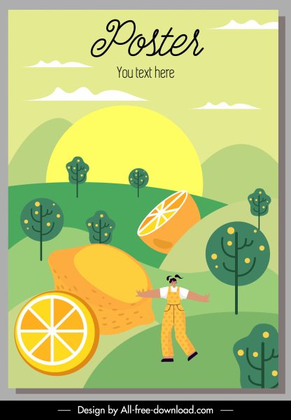 Lemon poster template warna-warni klasik kartun dekorasi