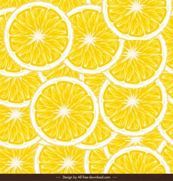 柠檬片图案明亮的黄色扁平圆圈装饰