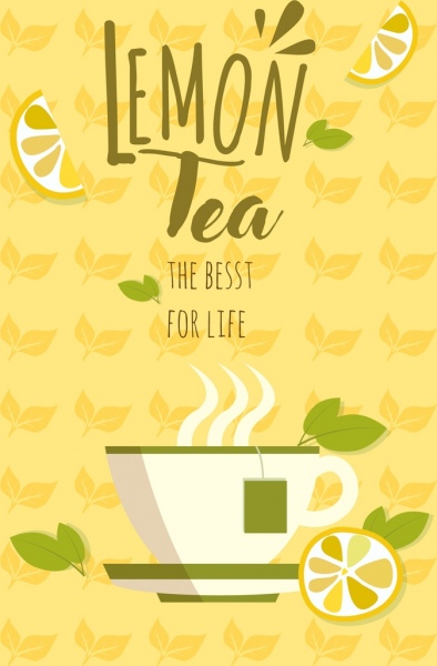 publicidade de chá de limão copo amarelo fundo de ícones de repetição