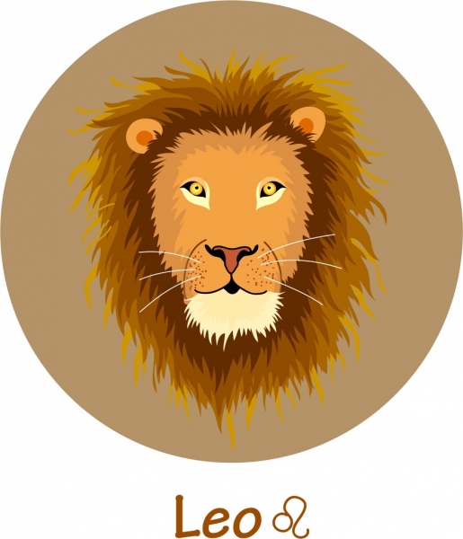 ikon zodiak Leo singa wajah dekorasi lingkaran tata letak