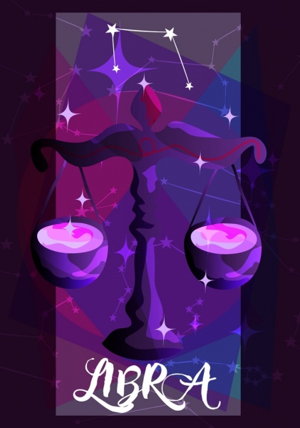 Libra latar belakang zodiak keseimbangan ikon berkilauan violet dekorasi
