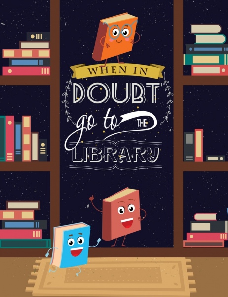 iklan Perpustakaan bergaya buku ikon kartun berwarna desain
