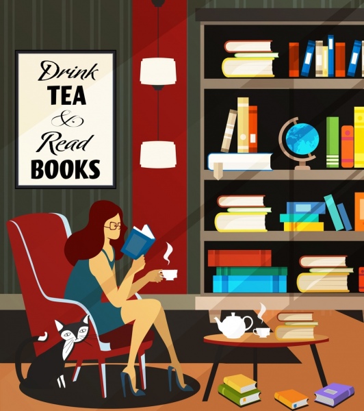 biblioteca disegno leggere donna gatto libreria icone