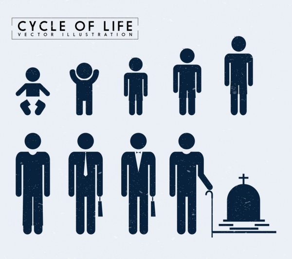 ciclo di vita umana banner sequenze icone silhouette design