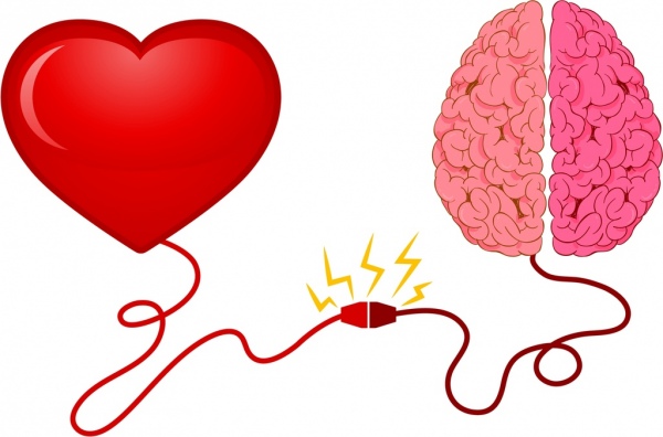 Leben Mechanismus Konzept Herz Gehirn Strom Symbole