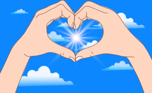 icona di luce solare di vita messaggio dipinto mano cuore forma