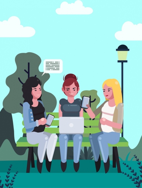 Lifestyle-Hintergrund im Chat Mädchen-Computer-Smartphone-icons