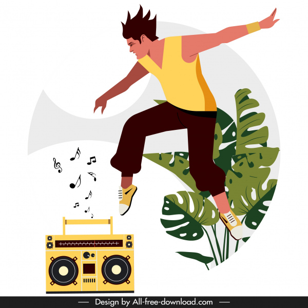 Lifestyle Hintergrund aufgeregt jungen Mann Radio Musik Skizze